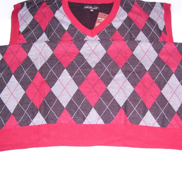 2X Men's V Neck Red Argyle Sweater Vest 2XL XXL - Picture 5 of 5